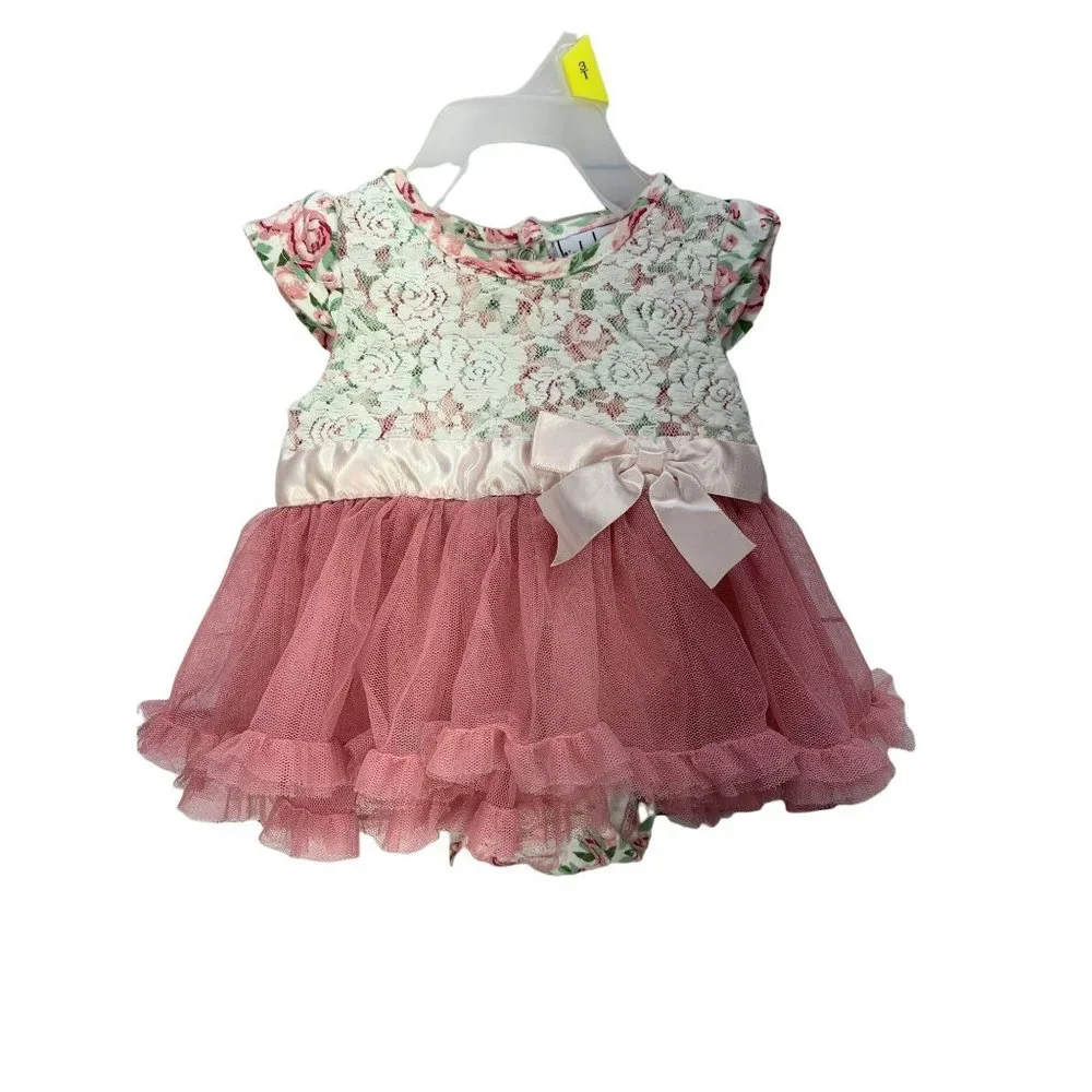 Nicole Miller Pink Floral Tulle Skirted Onesie Size 3/6 Months